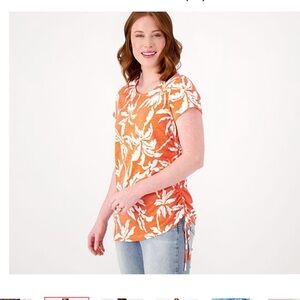 Kim Gravel Slub knit side ruched print top